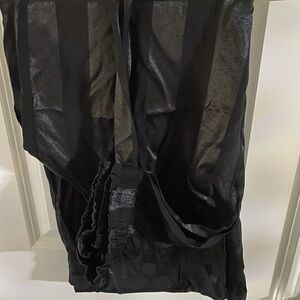 Beautiful Blk on Blk Stripe/Polka Dot Wrap Tie Satin PJ Pants